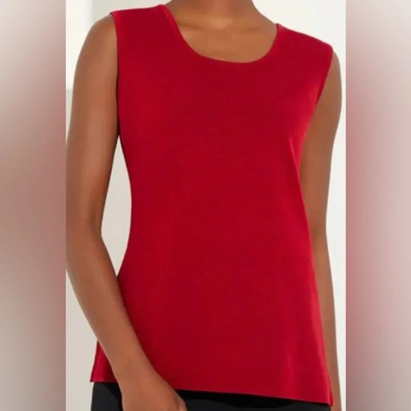 Misook Classic Knit Tank Top Scoop Neck Side Slit in Red - Size Medium - Picture 1 of 6